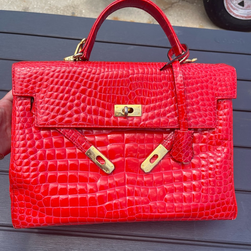 Vintage “Croc” Embossed Kelly bag Made in Italy
